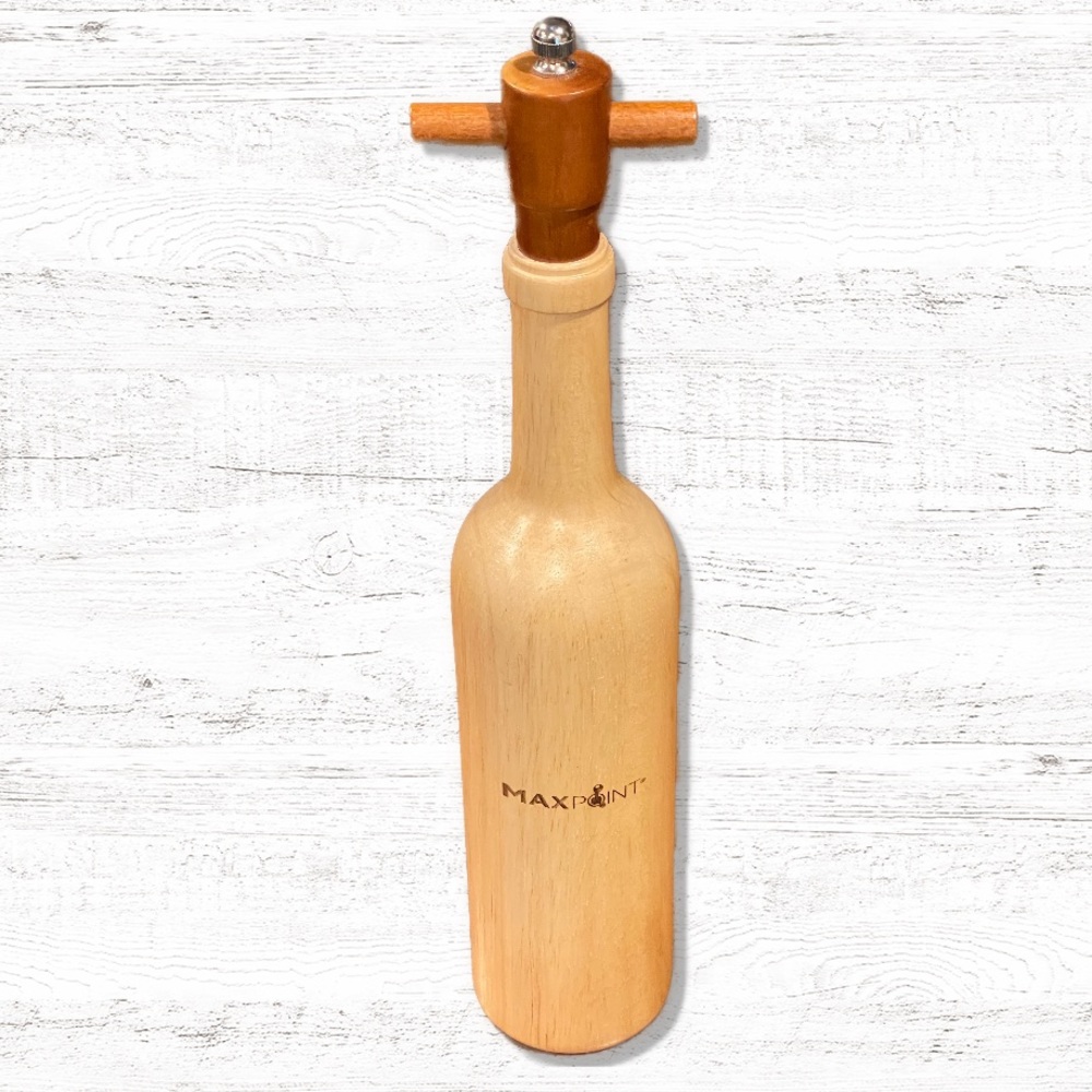 Maxpoint Oak Wood Wine Bottle Tall Pepper Mill Grinder